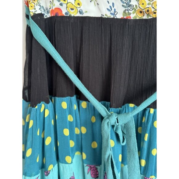 Tricot Chic Patchwork Sleeveless Tiered Midi Babydoll Dress 8 Boho Cottagecore - Picture 7 of 13